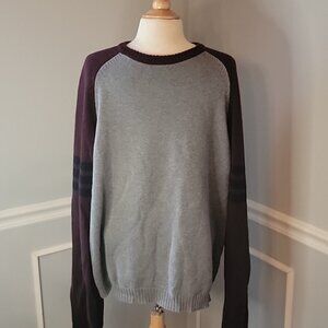 J.CREW Men's Gray Maroon 100% Cotton Color Block‎ Crewneck Casual Preppy Sweater